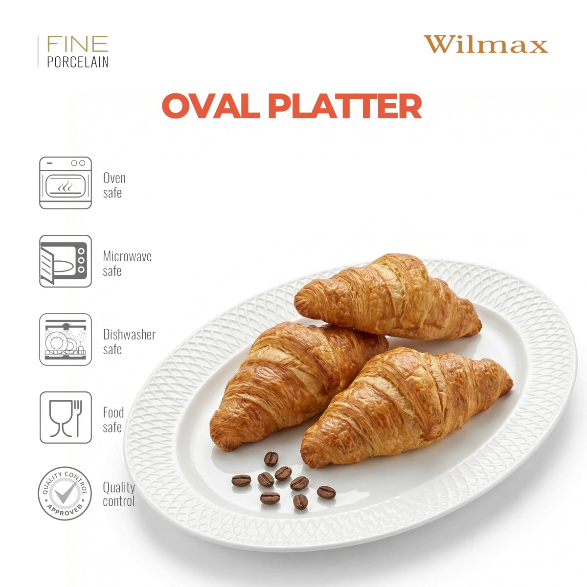 Wilmax Servierplatte oval 35x25 cm Weiß Porzellan Diamond WL-880101117/A
