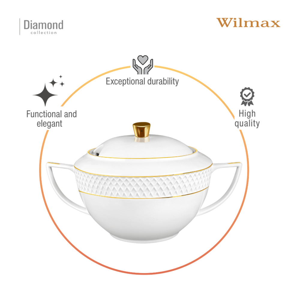 Wilmax Suppenterrine 2800 ml Weiß Porzellan mit Deckel WL-880102511/A