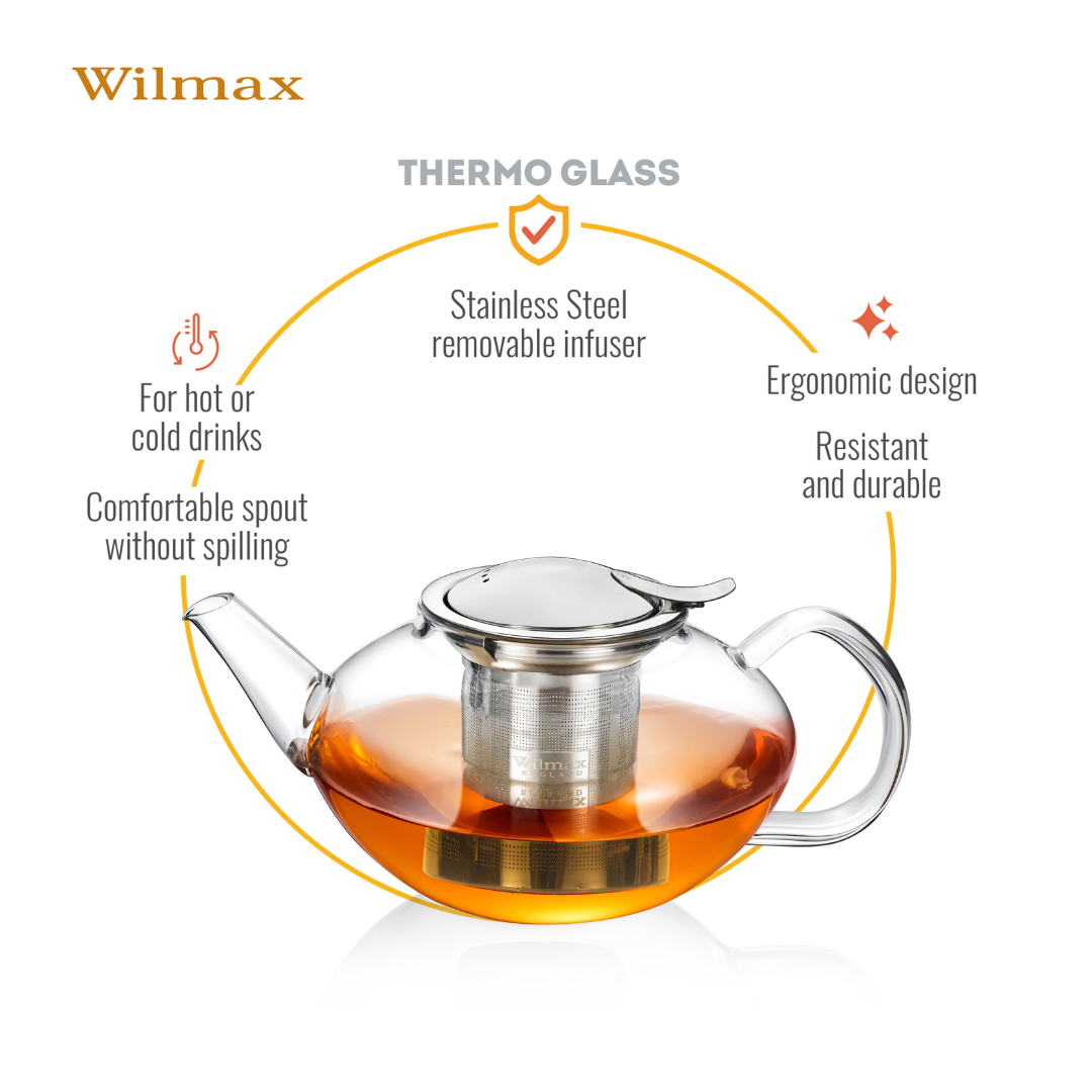Wilmax Thermoglas Teekanne mit Edelstahlfilter
