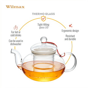 Wilmax Teekanne 1550 ml Glas mit Glasdeckel Transparent WL-888814/A