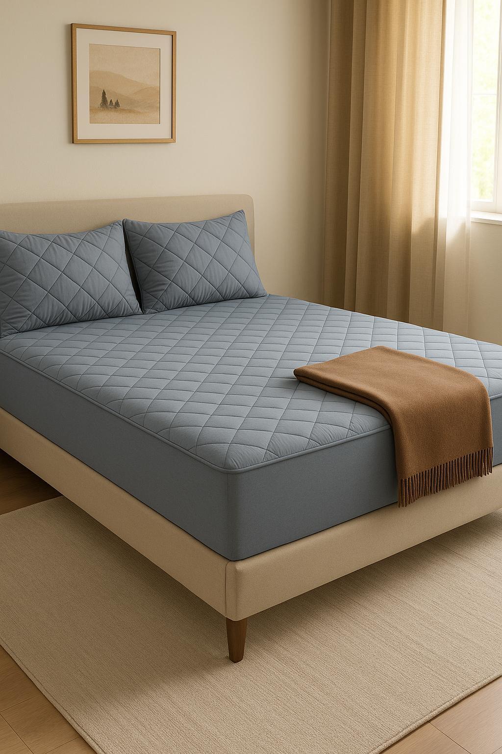 Grauer gesteppter Matratzenschoner, 100% Baumwolle, Matratzenbezug für Einzel- / Doppel- / Kingsize-Betten 120x200 cm