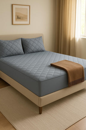 Grauer gesteppter Matratzenschoner, 100% Baumwolle, Matratzenbezug für Einzel- / Doppel- / Kingsize-Betten 120x200 cm