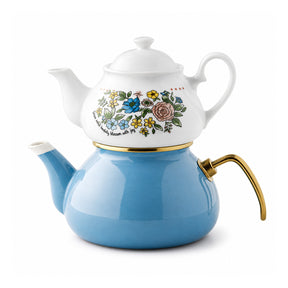 English Home Lively Porzellan-Teekanne (Çaydanlık) 0,85+2,2 l Blau