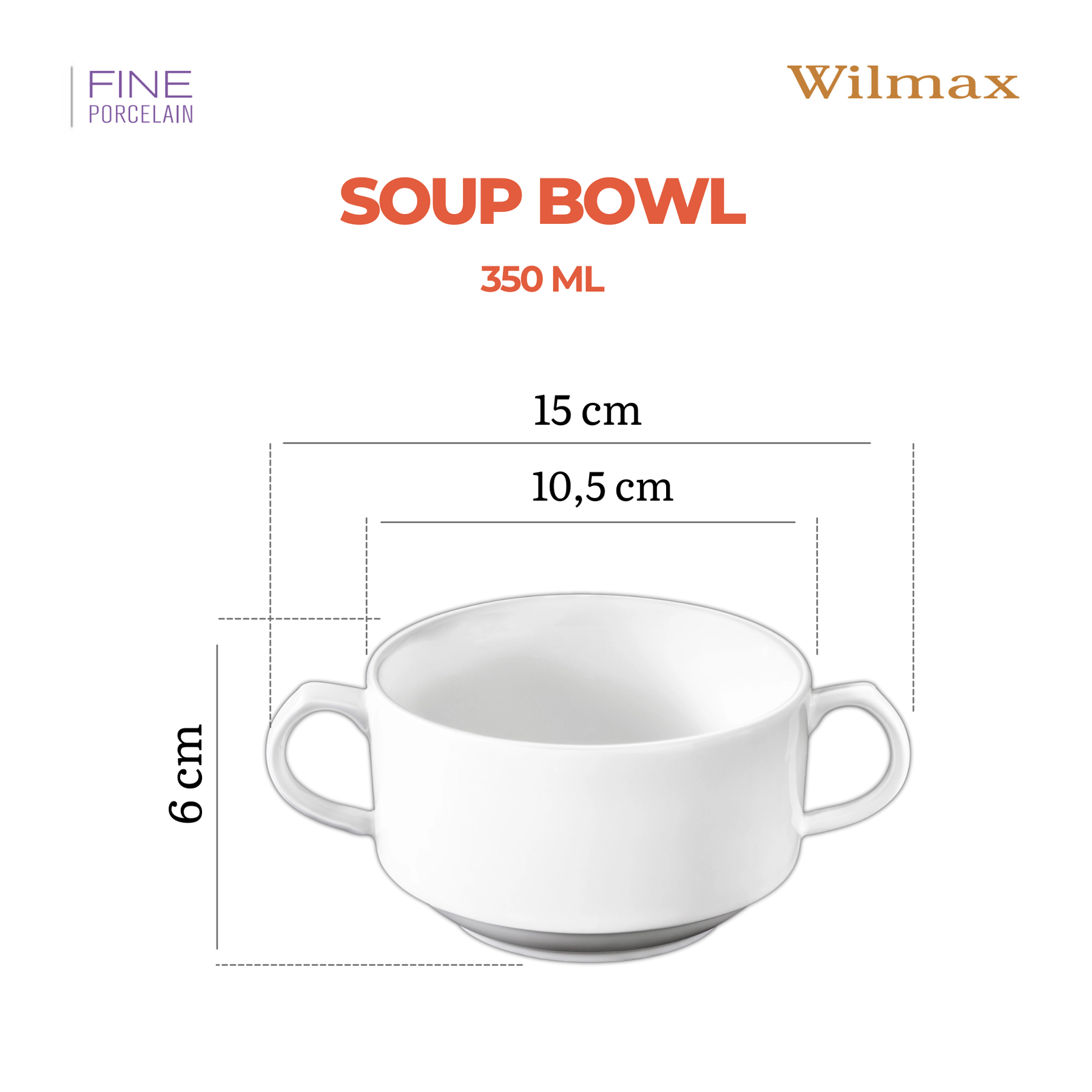 Wilmax Suppentasse 350 ml Weiß Porzellan 4er Set WL-991230/A4
