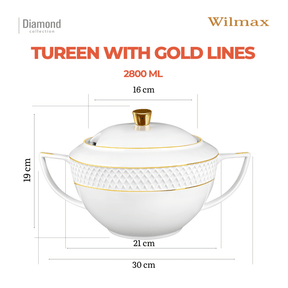 Wilmax Suppenterrine 2800 ml Weiß Porzellan mit Deckel WL-880102511/A