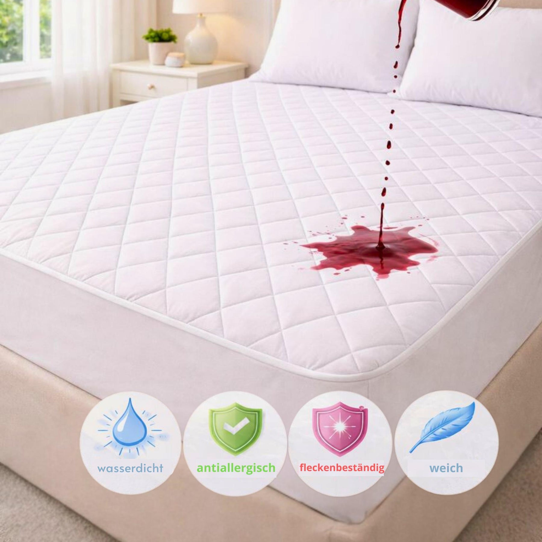Gesteppt wasserdichter Matratzenschoner 90x190 cm aus Mikrofaser-Atmungsaktiv, Waschbar& Geräuschlos-Spannbettlaken-Stil für hygienischen Rundumschutz