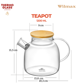 Wilmax Teekanne 1200 ml Glas mit Bambusdeckel WL-888826/A