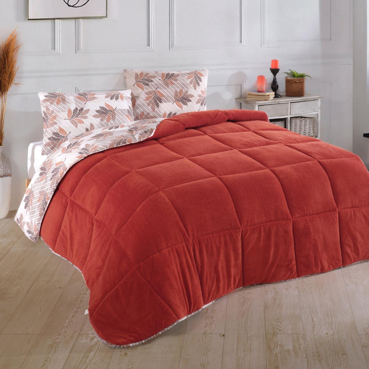 Luxus Wellsoft Wende-Bettdecke Set 220 x 240 cm - Orange, extra große Bettdecke mit Kissenbezügen, kuschelig und warm