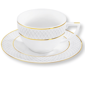 Wilmax Cappuccinotasse mit Untertasse 170 ml Weiß Goldrand Porzellan 2er Set WL-880102402/AB2