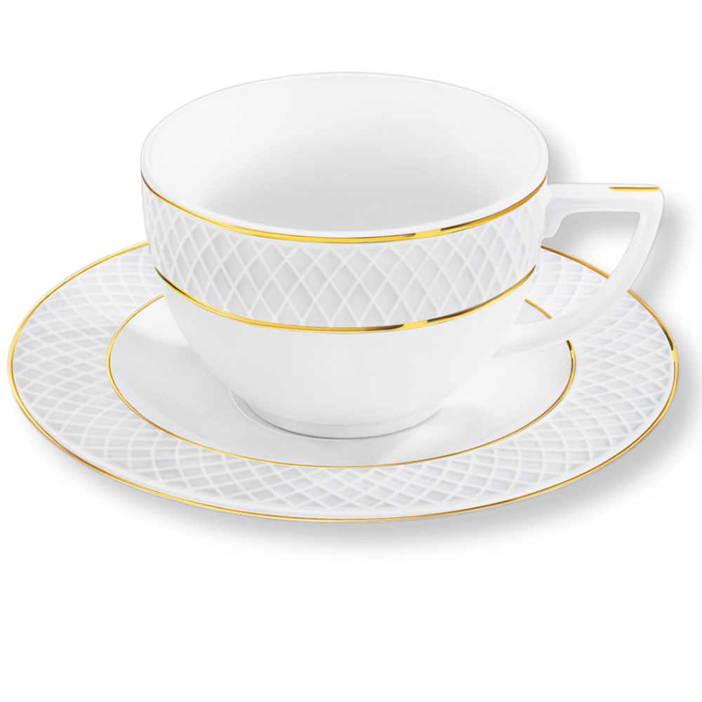 Wilmax Cappuccinotasse mit Untertasse 170 ml Weiß Goldrand Porzellan 6er Set WL-880102402/AB6