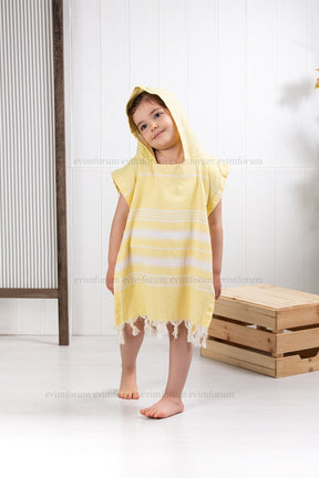 Children's Bathrobe Poncho Cotton Beach Towel Peshtemal Yellow