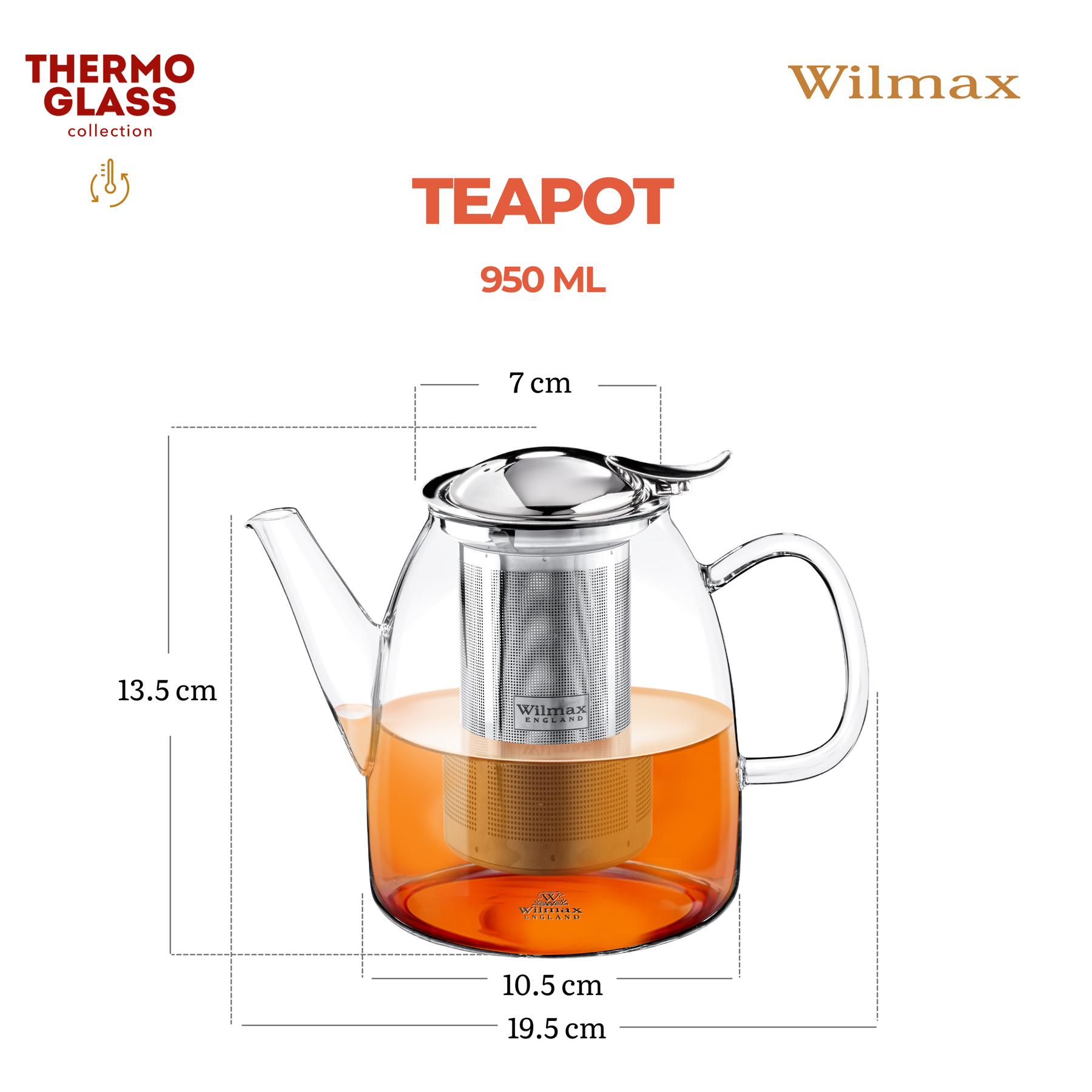 Wilmax Thermoglas Teekanne mit Edelstahl-Teesieb