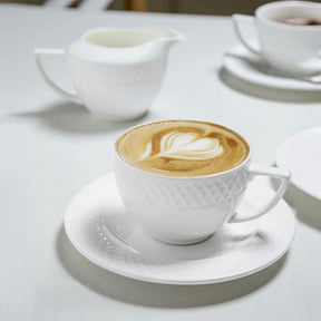 Wilmax Diamond Cappuccino Tasse mit Untertasse 170 ml Weiß Porzellan 6er Set