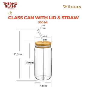 Wilmax Glasbecher 500 ml mit Deckel Trinkhalm WL-888610/A