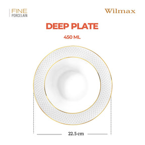 Wilmax Tiefer Teller 22,5 cm Weiß Porzellan mit Goldrand WL-880102303/A