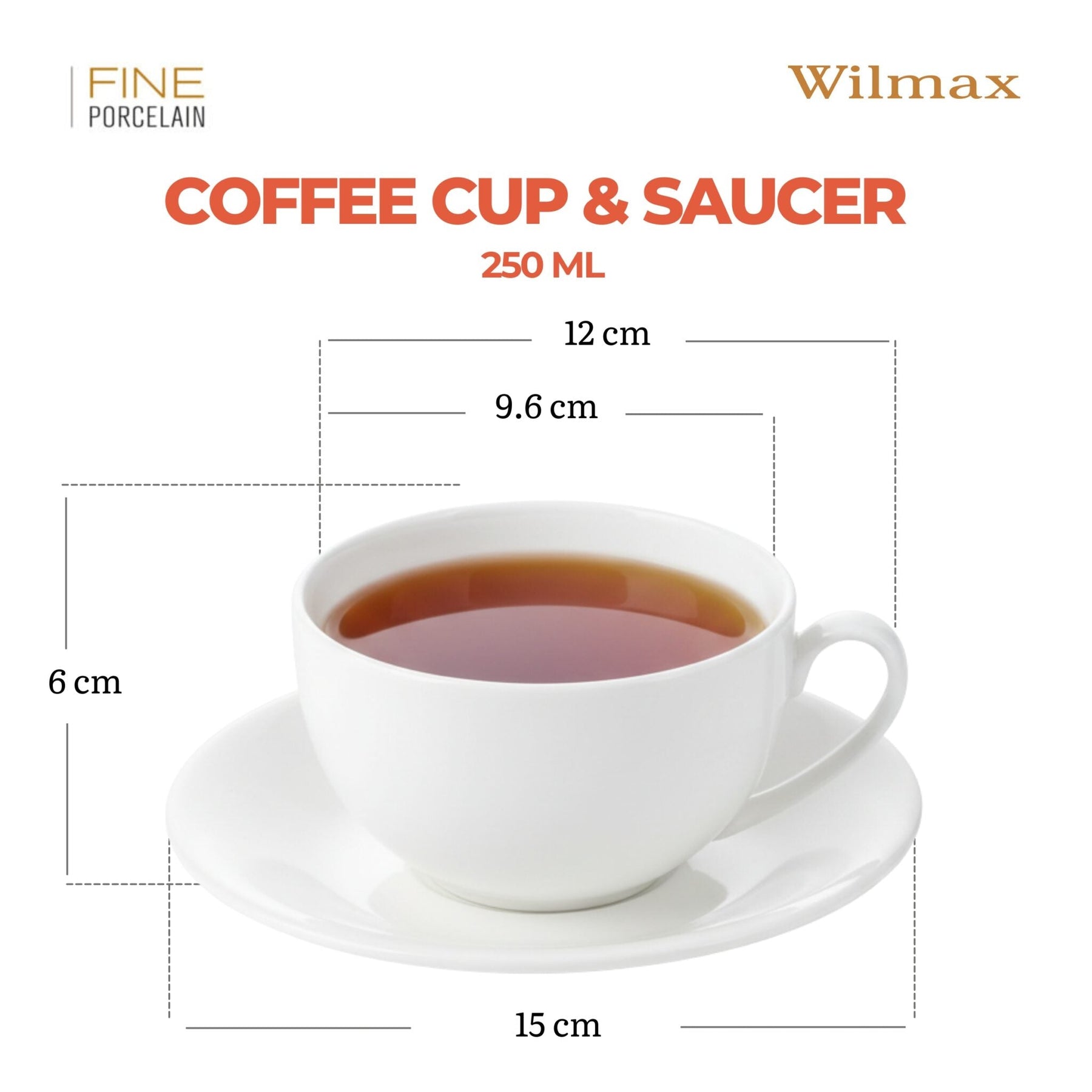 Wilmax Teetassen mit Untertassen 6er Set 250 ml