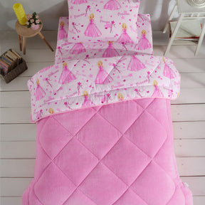 Prinzessin gemustert Doppelseitiges Wellsoft-Schlafset mit Einzelbettlaken (Steppdecke+Laken+Kissenbezug)