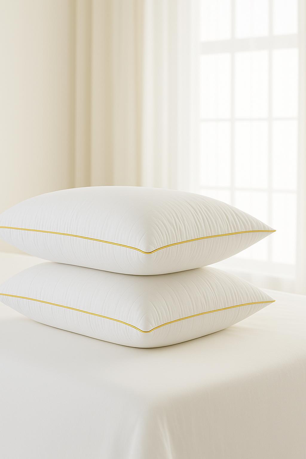 2 Stück goldverzierte Nano-Gel-Kissen mit goldfarbener Paspelierung, 1100 Gramm, 50 x 70 cm, Luxus-Hotelkissen
