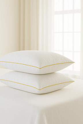 2 Stück goldverzierte Nano-Gel-Kissen mit goldfarbener Paspelierung, 1100 Gramm, 50 x 70 cm, Luxus-Hotelkissen