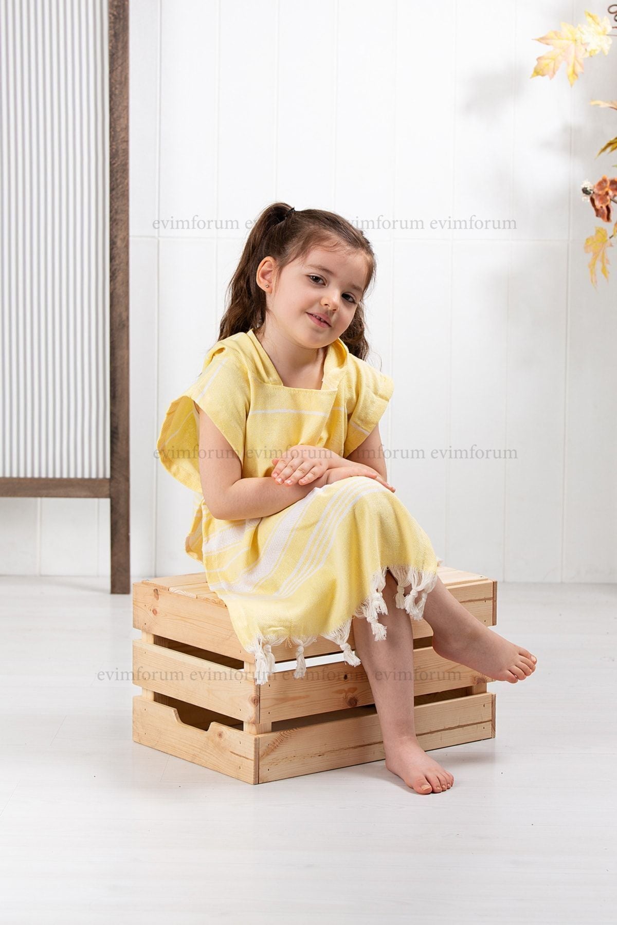 Children's Bathrobe Poncho Cotton Beach Towel Peshtemal Yellow