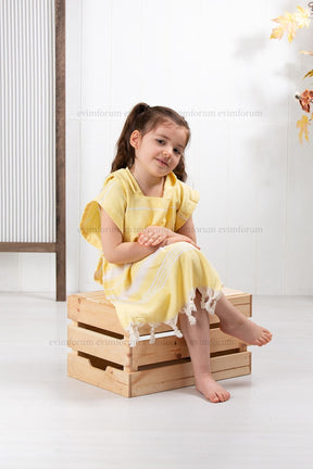 Children's Bathrobe Poncho Cotton Beach Towel Peshtemal Yellow