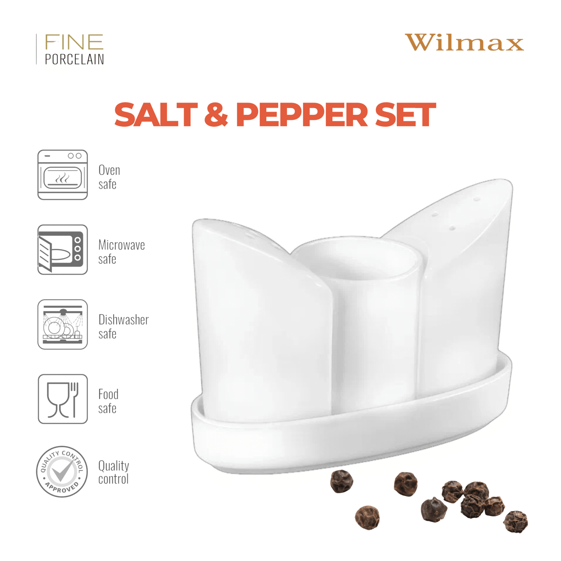 Wilmax Salz- und Pfefferstreuer Set Porzellan Weiß WL-996117/1C