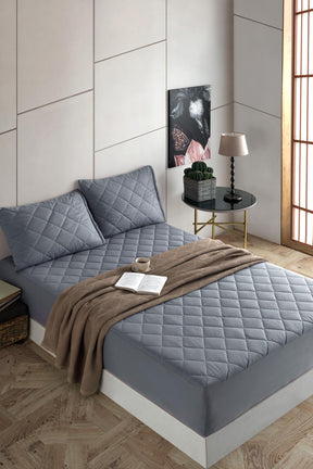 Grauer gesteppter Matratzenschoner, 100% Baumwolle, Matratzenbezug für Einzel- / Doppel- / Kingsize-Betten 160x200 cm