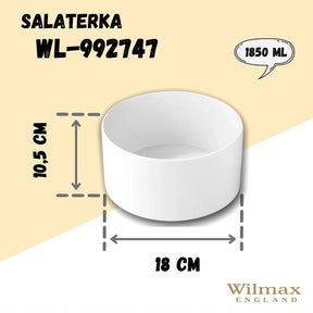 Wilmax Schale 18 cm 1850 ml aus Porzellan, Weiß WL-992747/A