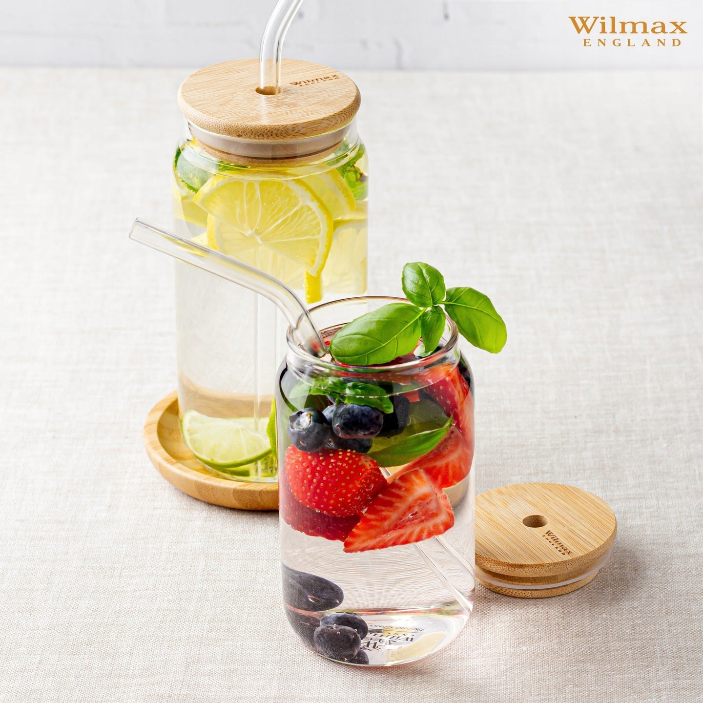 Wilmax Glasbecher 500 ml mit Deckel Trinkhalm WL-888610/A