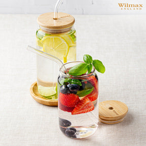 Wilmax Glasbecher 500 ml mit Deckel Trinkhalm WL-888610/A