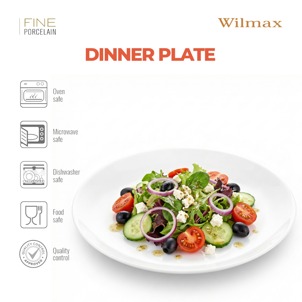Wilmax Speiseteller 23 cm aus Porzellan, Weiß