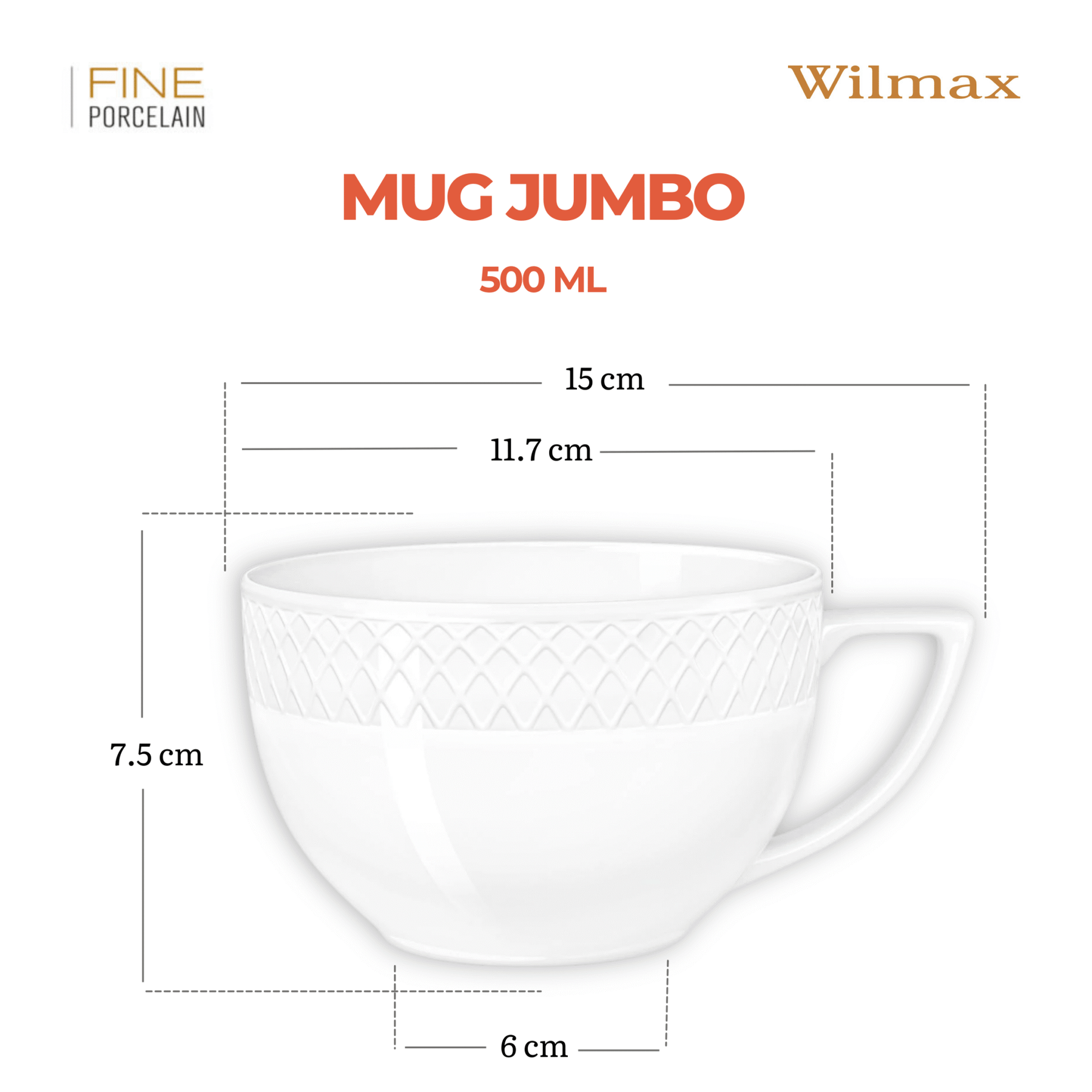 Wilmax Jumbo Tasse 500 ml Weiß Porzellan 2er Set WL-880109/2C