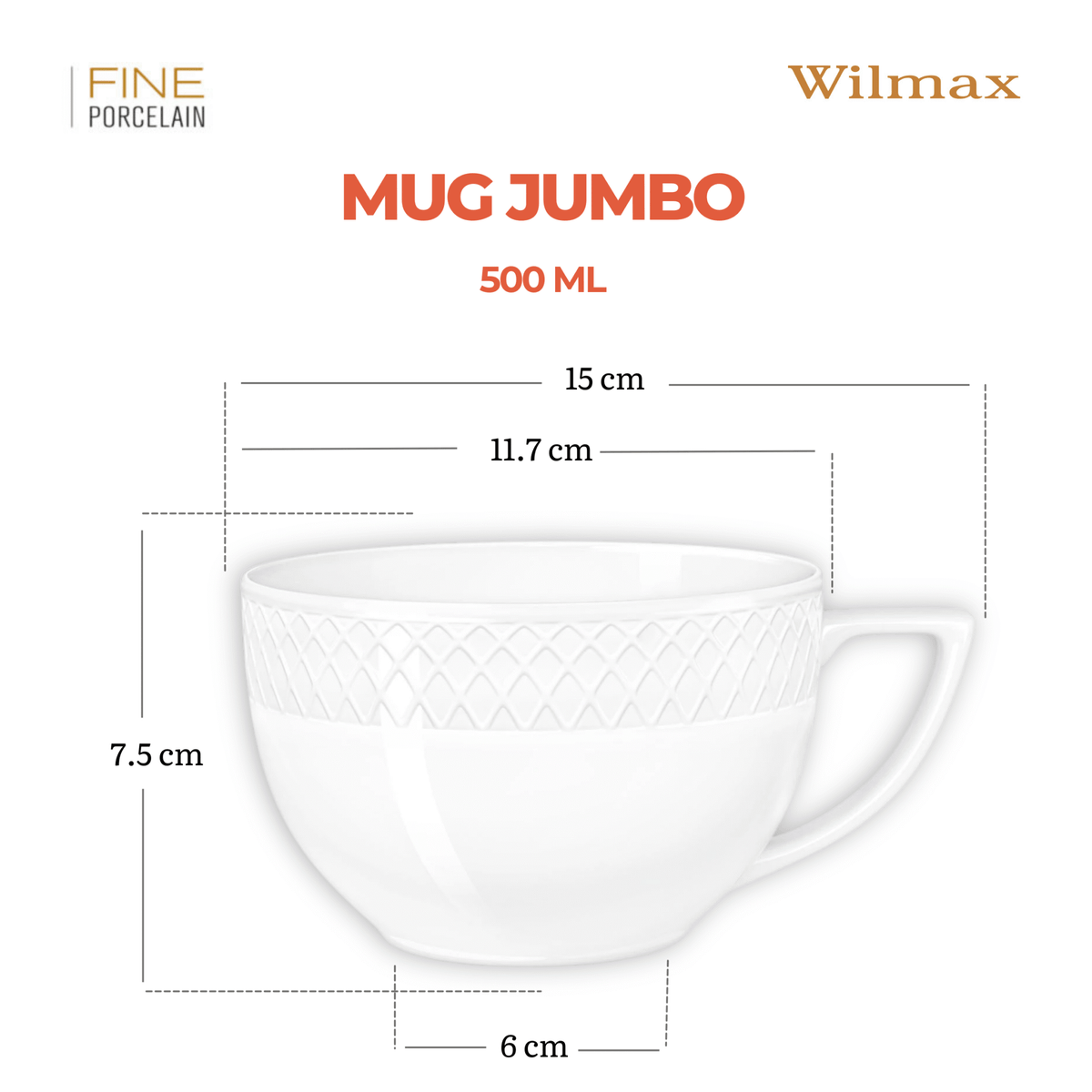 Wilmax Jumbo Tasse 500 ml Weiß Porzellan 2er Set WL-880109/2C