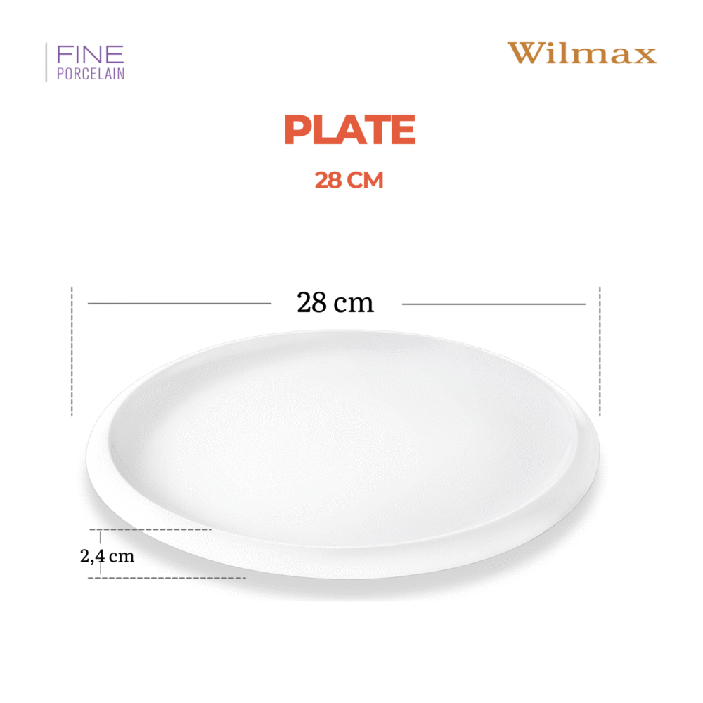 Wilmax Speiseteller 28 cm aus Porzellan, Weiß WL-991279/A
