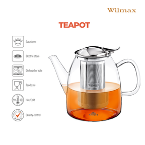 Wilmax Thermoglas Teekanne mit Edelstahl-Teesieb
