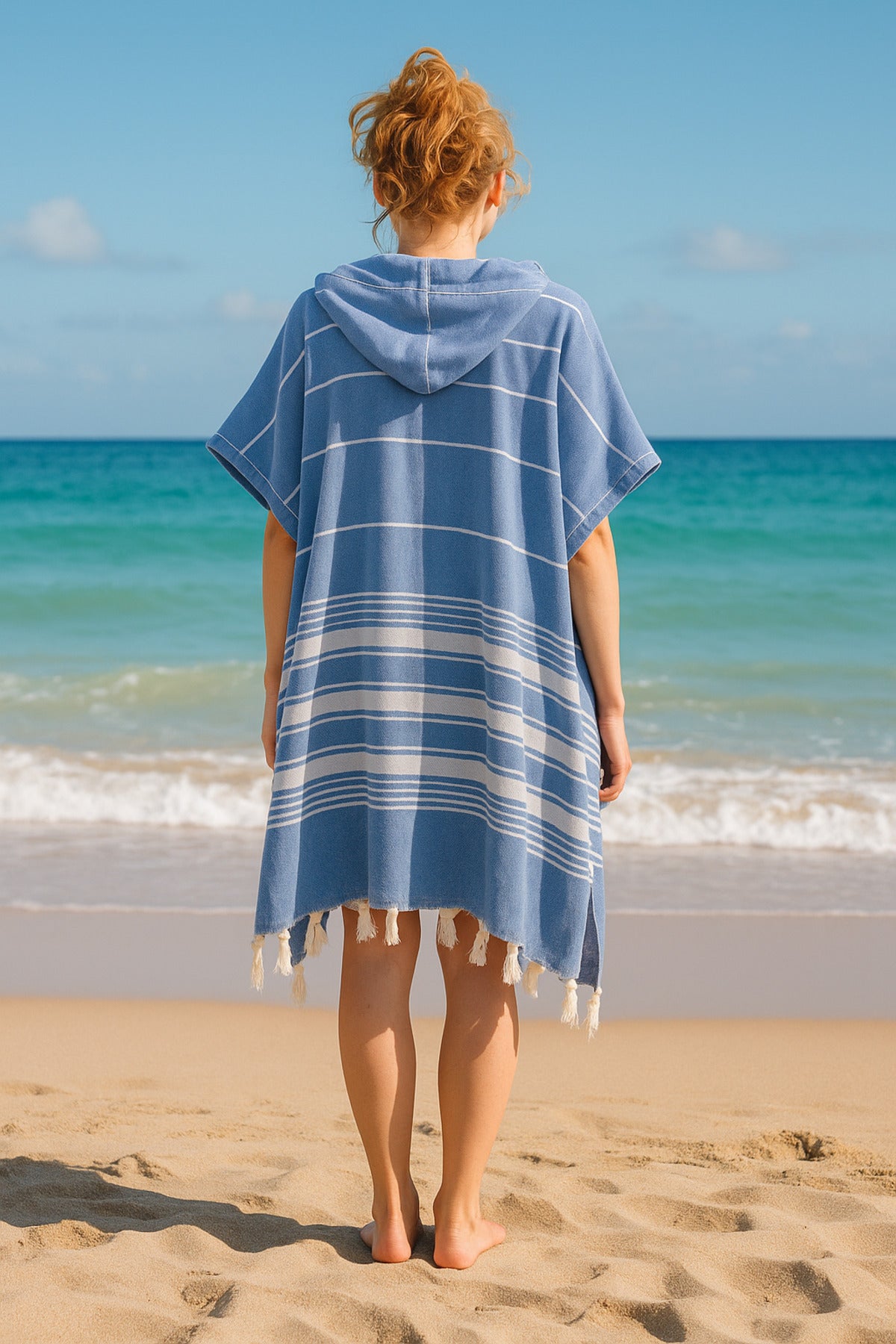 Cotton Adult Peshtemal Poncho Bathrobe Beach Towel