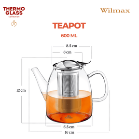 Wilmax Teekanne 600 ml Borosilikatglas Edelstahlfilter