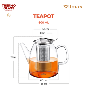 Wilmax Thermoglas Teekanne mit Edelstahl-Teesieb
