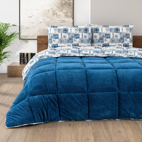 Luxus Wellsoft Wende-Bettdecke Set 220 x 240 cm - Blau, extra große Bettdecke mit Kissenbezügen, kuschelig und warm