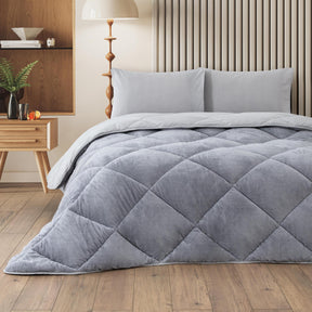 Wellsoft Bettdecke Grau 135x200 cm - Wendbare Ganzjahresdecke, Doppelseitiges Steppbett mit 300 g/m² Füllung, Weich & Pflegeleicht