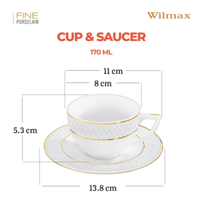 Wilmax Cappuccinotasse mit Untertasse 170 ml Weiß Goldrand Porzellan 4er Set WL-880102402/AB4