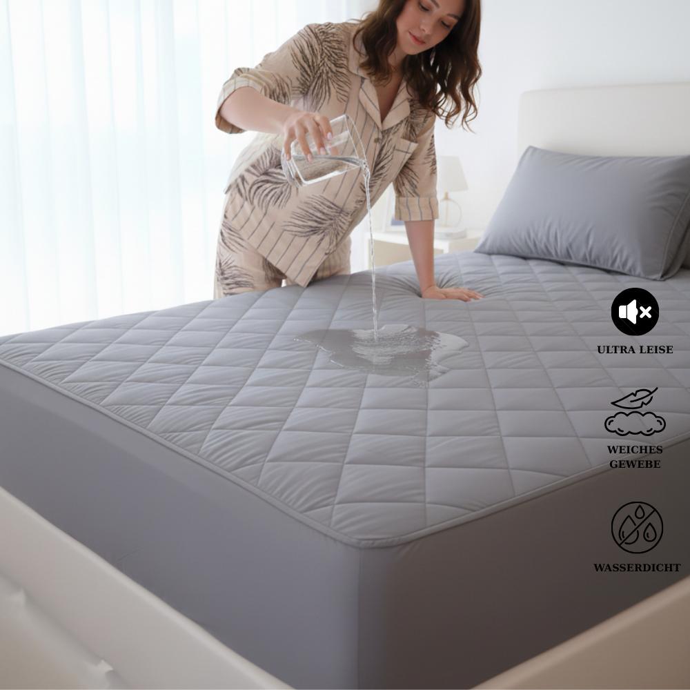 Grauer, gesteppter, wasser- und flüssigkeitsdichter Spannbett-Matratzenschoner aus 100 % Baumwolle 200x200 cm