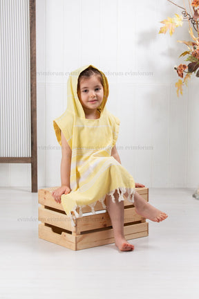 Children's Bathrobe Poncho Cotton Beach Towel Peshtemal Yellow