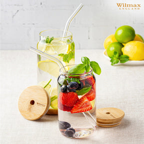 Wilmax Glasbecher 500 ml mit Deckel Trinkhalm WL-888610/A