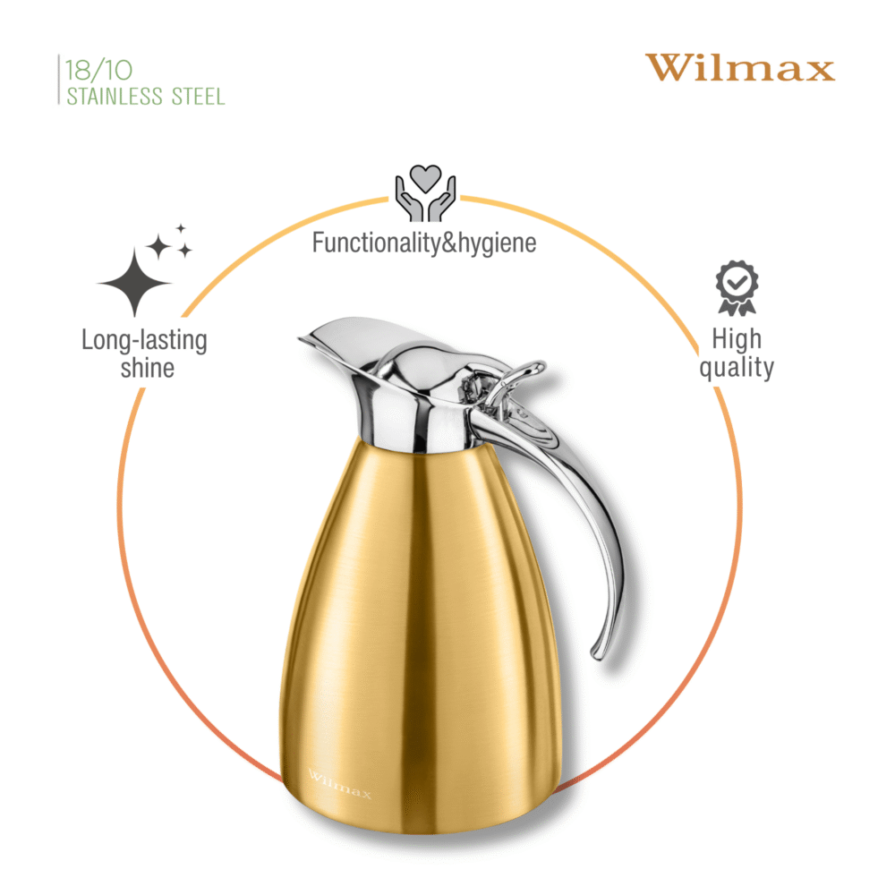 Wilmax Isolierkanne 1000 ml Edelstahl Gold