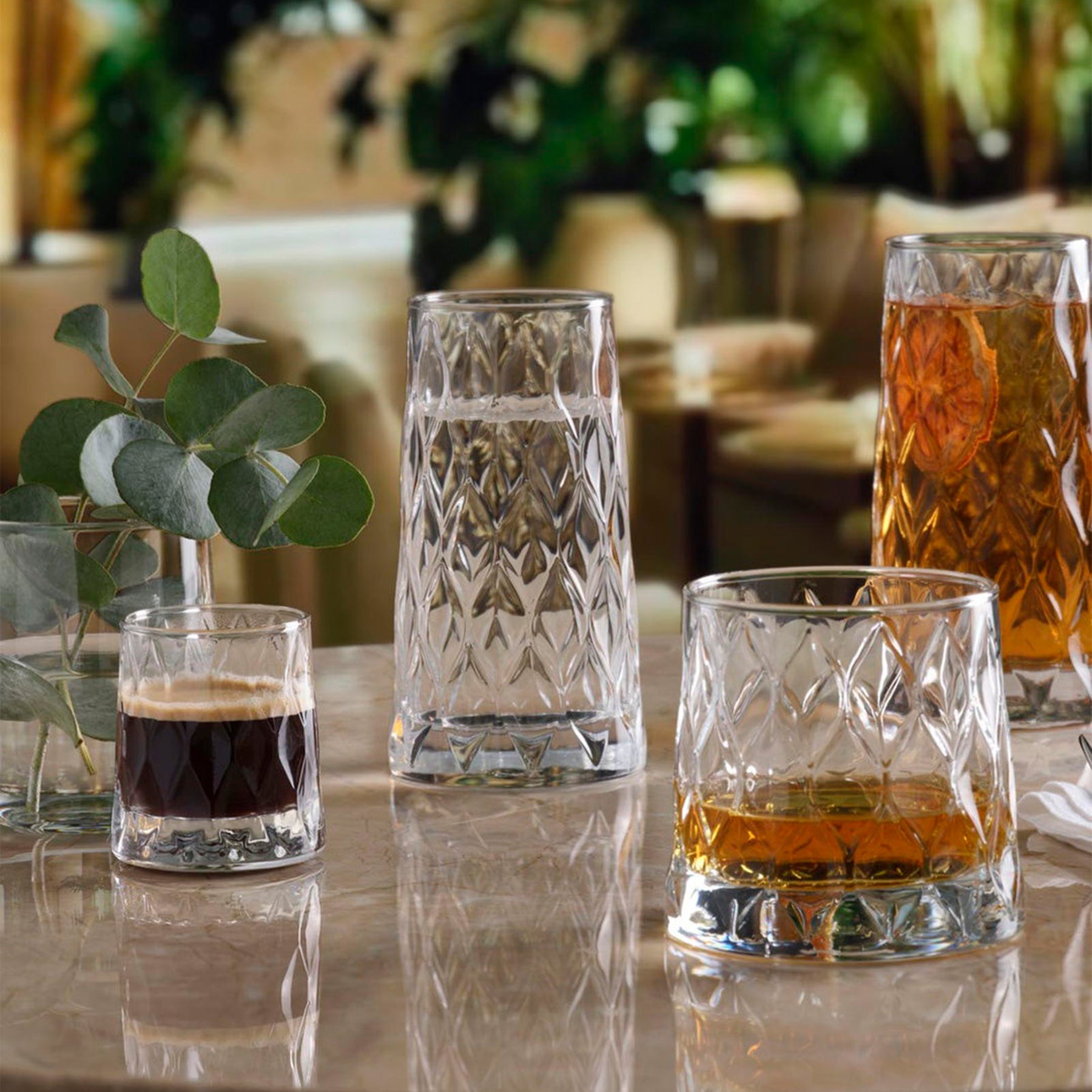 Pasabahce Leafy Gläser Set - 4 Longdrinkgläser + 4 Whiskyglas - Dekoriert Aussehen - 2