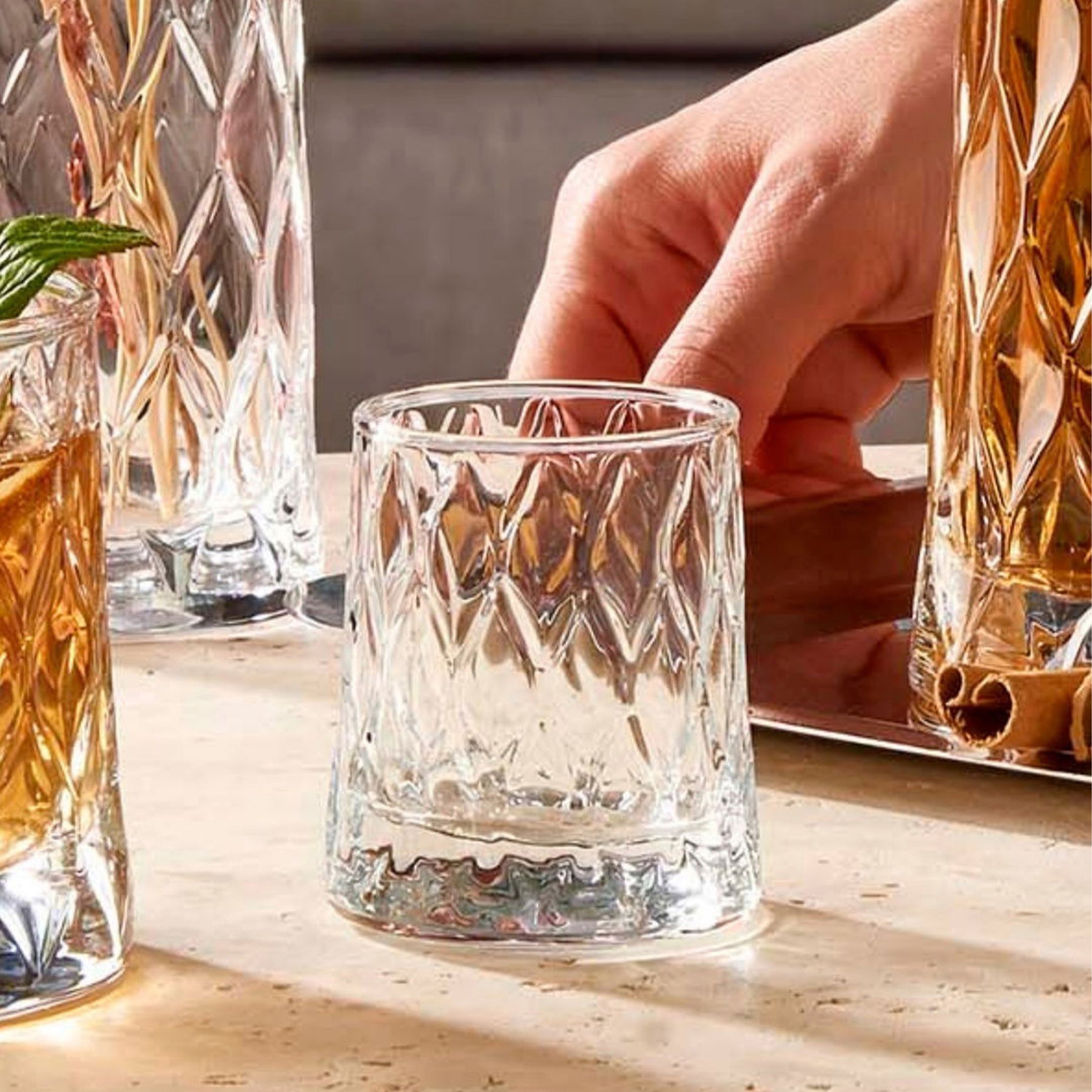 Pasabahce Leafy Gläser Set - 4 Longdrinkgläser + 4 Whiskyglas - Dekoriert Aussehen - 3