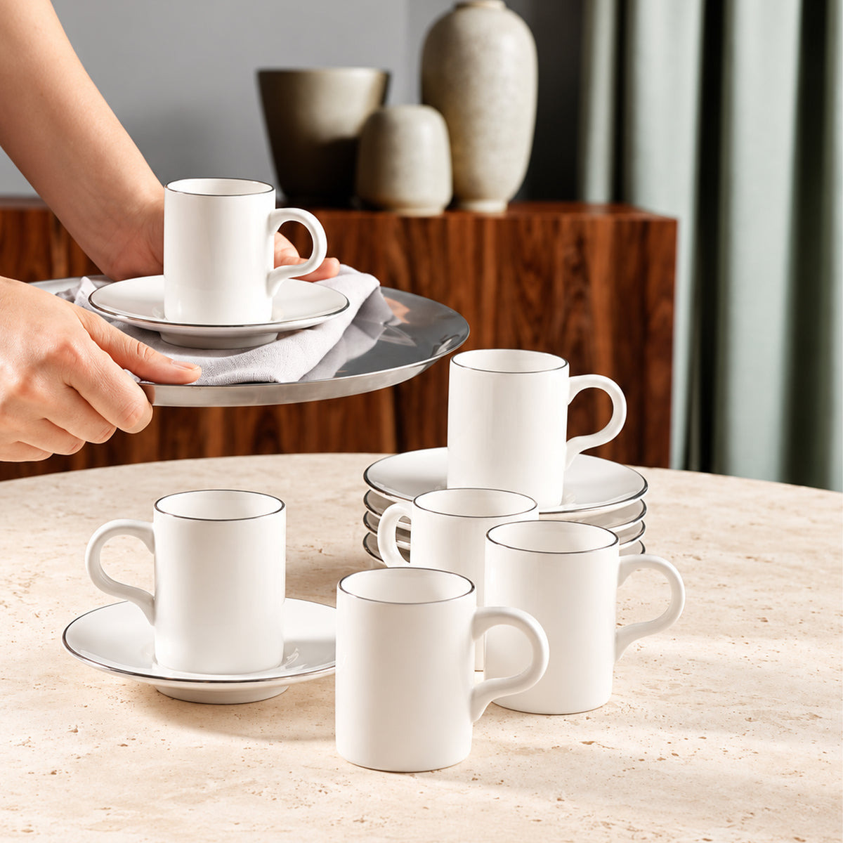 GÜRAL Camelia Kaffee-Set, 12-tlg, Bone Porzellan, 100ml