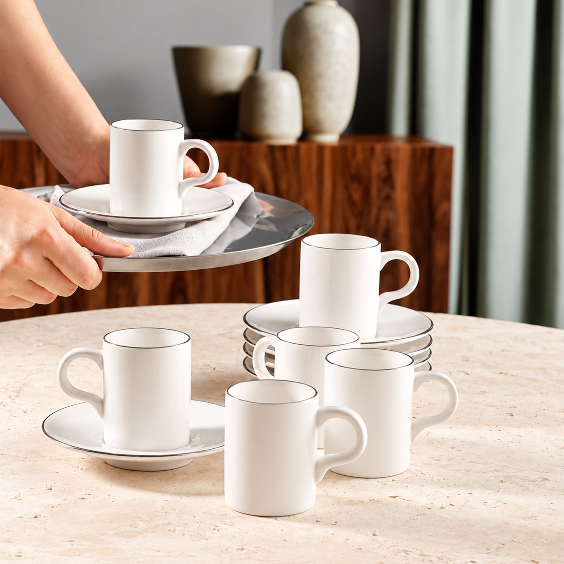 GÜRAL Camelia Kaffee-Set, 12-tlg, Bone Porzellan, 100ml