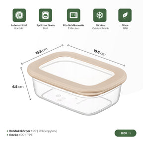 CRALEX Tosca 2-tlg. Set aus rechteckigen Lebensmittelbehältern - Beige, 670 ml und 1200 ml